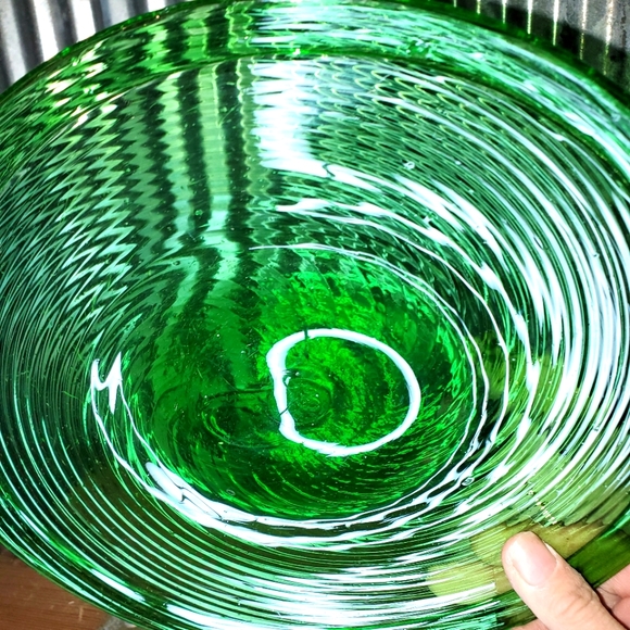 Vintage Stylized Ceramic Pitcher & Optic Green Art Glass Platter - Picture 10 of 11